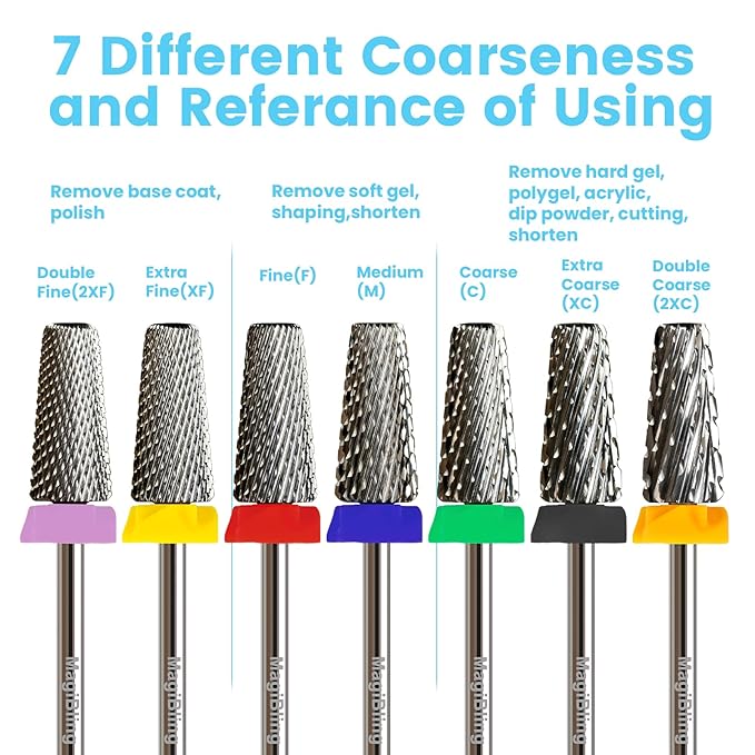 Cross Cut 5 in 1 Tapered Barrel Nail Drill Bits, Professional 3/32'' Safety Tungsten Carbide Bits, Two-way Rotation, Manicure Pedicure Cuticle Gel Removal Polishing, Double Coarse.
