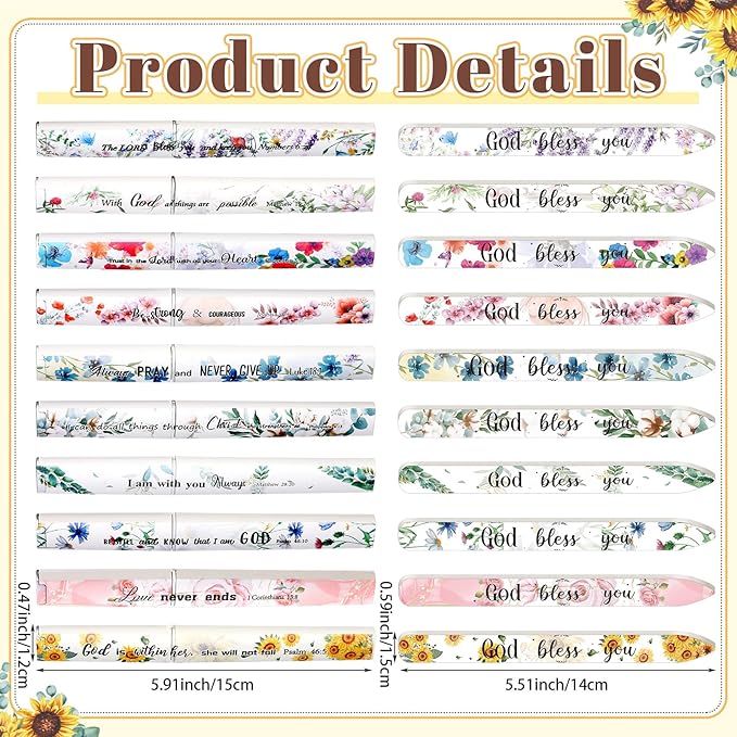 10 Pack Christian Crystal Glass Nail File for Natural Nails Christian Gifts for Women Bulk Church Bible Verse Scripture Glass File with Case Double Sided Floral Scripture Emery Boards Religious Gift