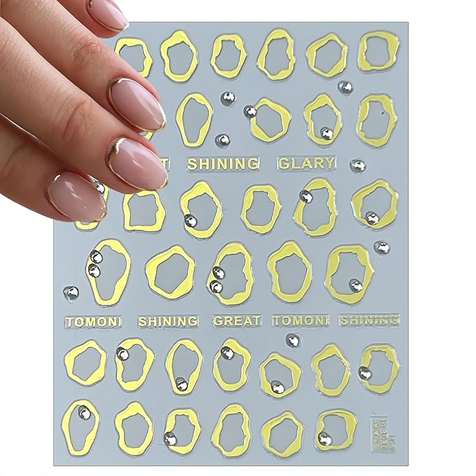 Irregular Bronzing Nail Art Stickers Gold Silver Square Frame Nail Stickers with Rhinestone 5D Self Adhesive Nail Designs Decals Simple Nail Art Stickers for Women Girls Nail DIY Decoration 2 Sheet