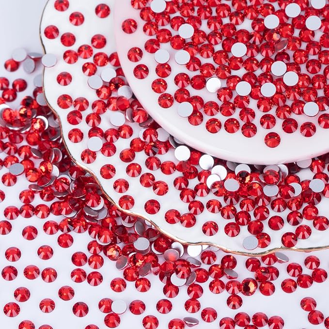 10000PCS Red Rhinestones Bulk, Flat Back Crystal Glass Stone Round Gems,SS16, 3.8-4.0mm