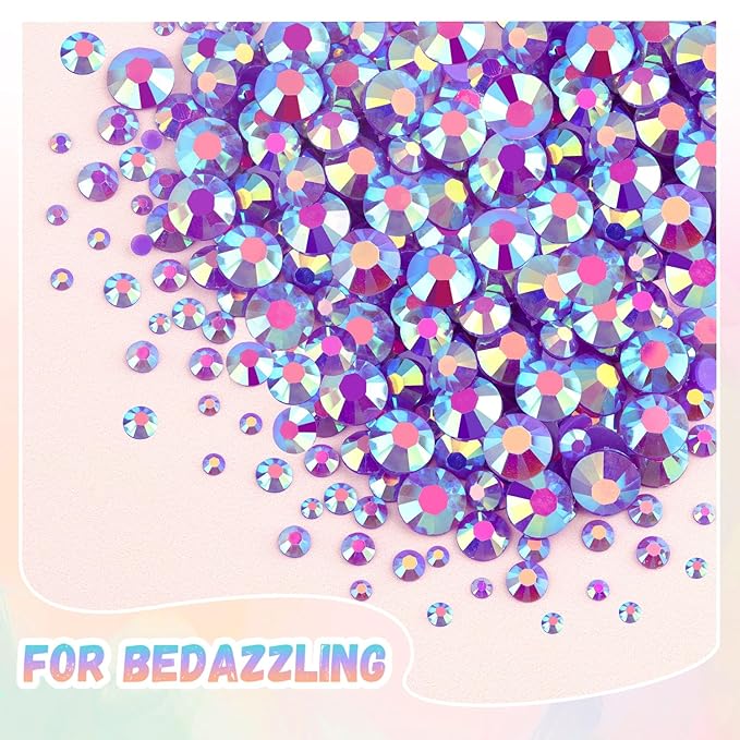 25000Pcs Resin Rhinestones with B7000 Jewelry Glue for Crafting, Dark Purple AB 2-6mm Non Hotfix Flatback Gems, Bedazzling Crystal for DIY Crafts Clothing Tumblers Mugs Shoes Fabric Decor Nail Art