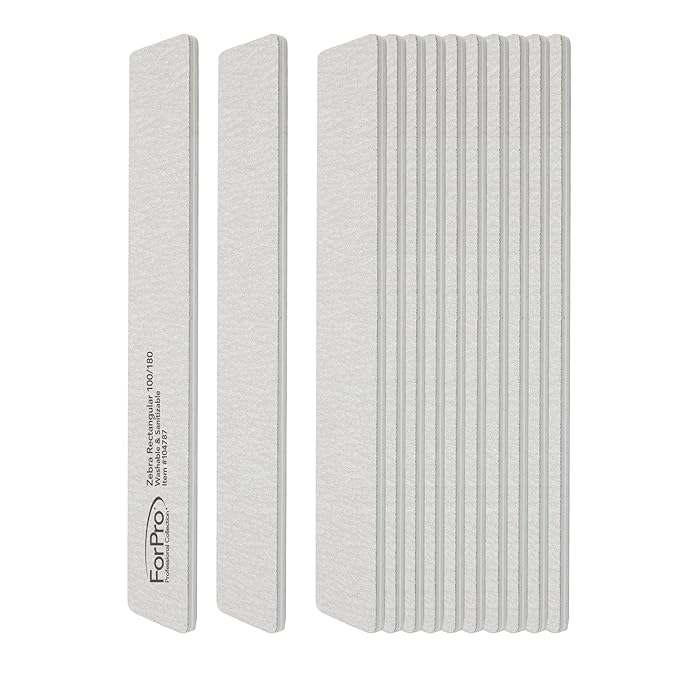 ForPro Professional Collection Rectangular Foam Boards, Zebra, 100/180 Grit, Double-Sided Manicure and Pedicure Nail Files, 7” L x 1.1” W, 12-Count