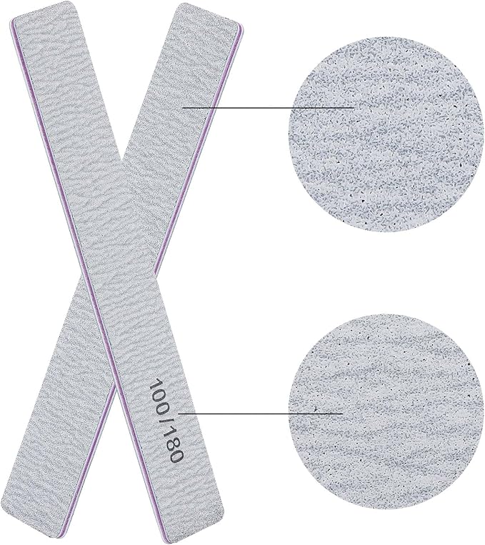 100/180 Grit Nail Files for Acrylic Nails, Rectangle Double Sides Emery Boards Fingernail Files Professional Nail Buffering Files, 12 Pack