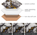 Gold Marble Coasters, Geichan Ceramic Bar Coasters Cute Dining Coffee Table - Image 5