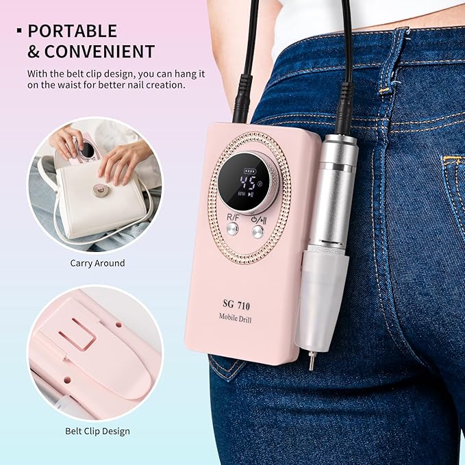Electric Nail File for Acrylic Nail Kit, 45000RPM Electric Nail Drill Professional Manicure Pedicure Set with Nail Drill Kit Bits, Efile Cordless for Manicure