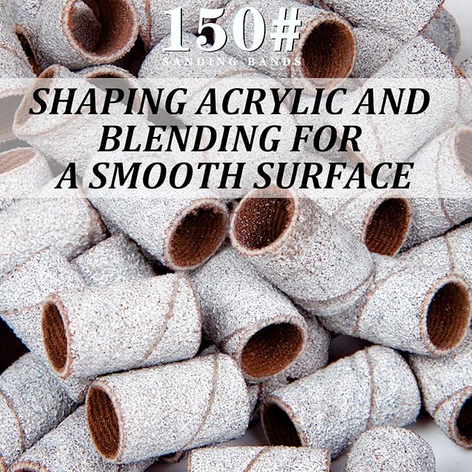 Lavinda Sanding Bands Nail Drill Bits 300Pcs Grits Electric File Nail Sanders Professional Drill Bits Set #80#150#240 Zebra Grinder Band Colorful 3/32" Mandrel Bit for Manicures Nail Drill Machine