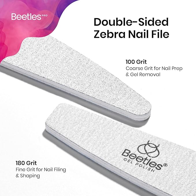 Beetles Pro 120-Pcs Nail File – Professional 100/180 Grit Double Sided Emery Board Nail Files Washable Shaper Files for Acrylic, Gel & Natural Nails – Salon Quality Manicure Tool