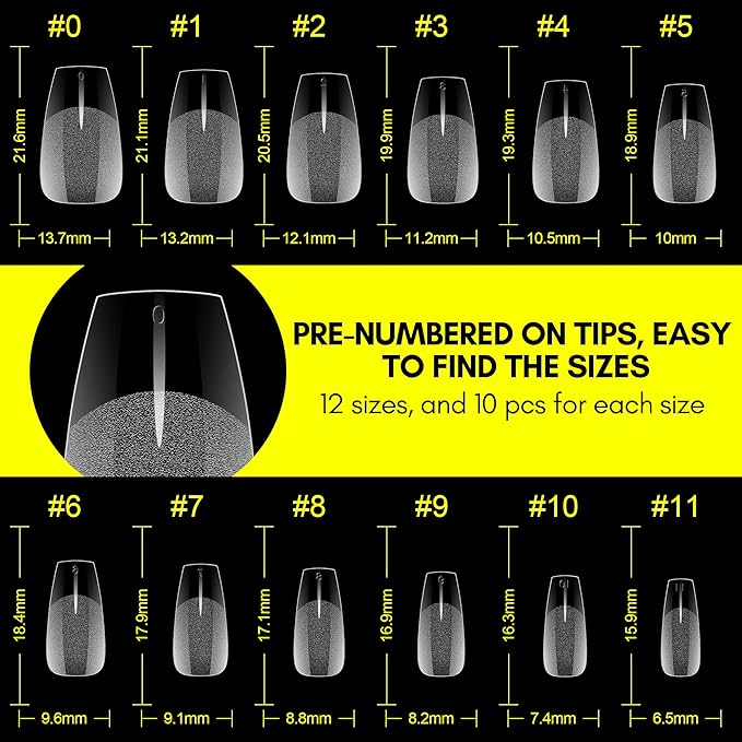 Makartt Coffin Fake Nail Tips: Medium-Short Full Cover Pre-shape Gel Nail Tips Half Matte Soft Clear Acrylic False Nails, 12 Sizes Press on Nail Extension DIY Salon Home Gifts for Women 120pcs