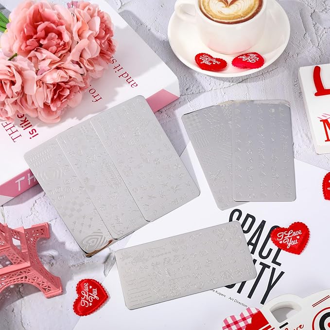Whaline 6Pcs Happy Valentine Nail Plates Stamping Set Love Heart Stamp Templates Nail Art Plates for DIY Print Manicure Salon Design