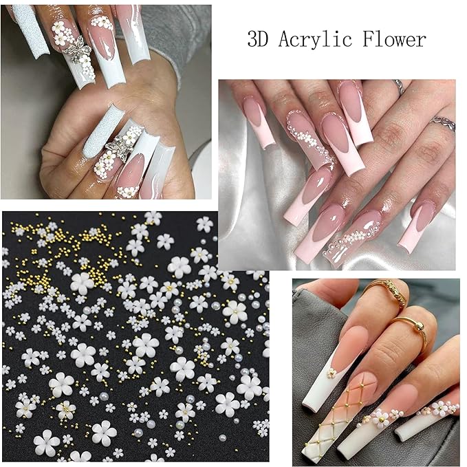 Nail Art Charms with Rhinestones Glue Gel Flatback Pearls Nail Charms Luxurious Nails Supplies Accessories Gold Steel Ball Gems Jewelry Pearls for Women Nails Design
