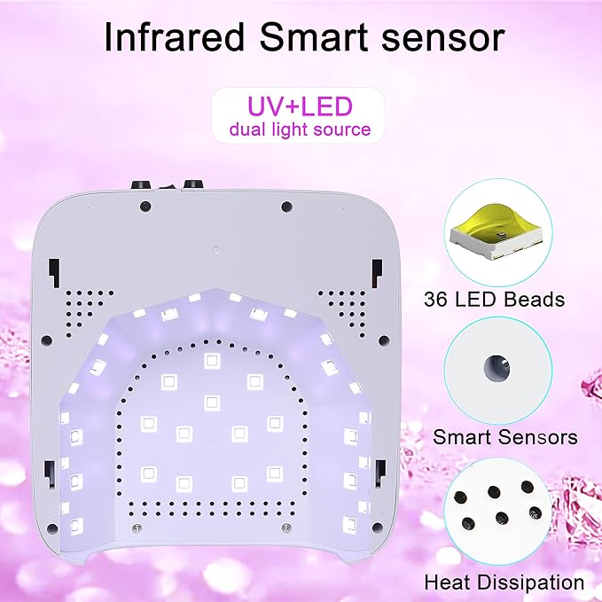 𝐔𝐩𝐠𝐫𝐚𝐝𝐞𝐝 72W Cordless Led Nail Lamp, Rechargeable Nail Dryer, Portable Gel UV Led Nail Light with Metallic Reflector Base, Professional Gel Curing Lamp with 4 Timer Setting for Home and Salon