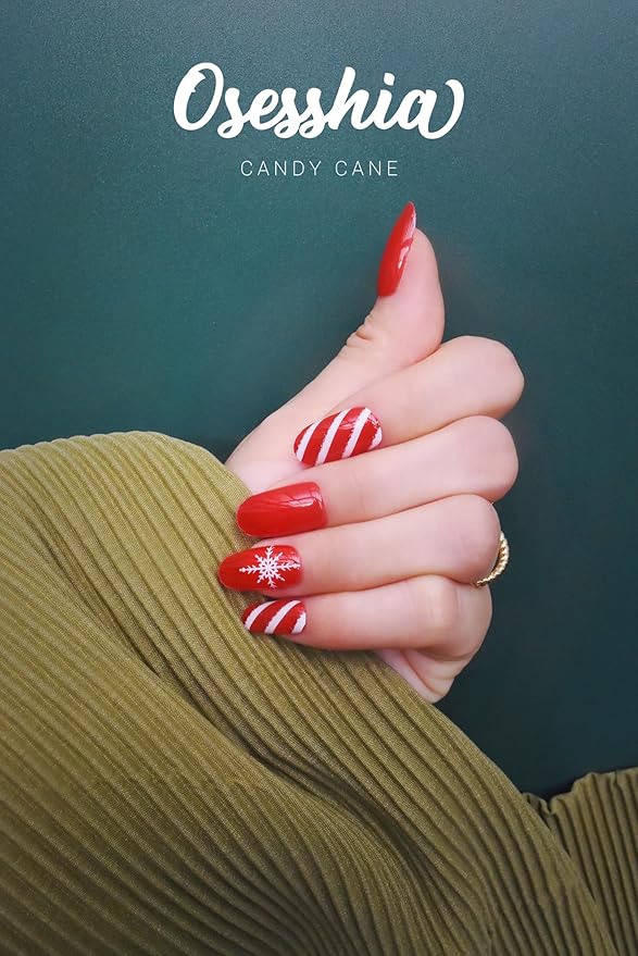 Semi Cured Gel Nail Strips, 20 pcs Nail Wraps, Glaze Stickers, Salon Quality French Manicure, Full Decal Gel Polish Strips, Long Lasting SCG, Easy on, UV Required (Candy Cane)
