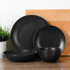 Gibson Home Queenslane 16-Piece Matte Black Stoneware Dinnerware Set – Double - Image 4