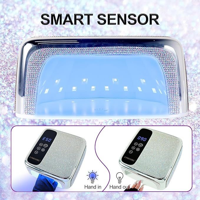 UV LED Nail Lamp Cordless, Professional UV Light for Gel Nail Polish, Fast Curing Lamp Nail Dryer with 4 Timers & LCD Touch Display, for Salon-Grade Gel Nails - Sparkling Diamond UV Nail Lamp (White)