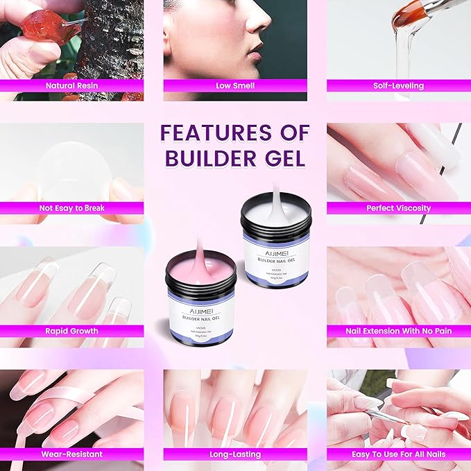 AIJIMEI Builder Nail Gel 300g 10OZ Nail Extension Hard Builder Gel for Nails Strengthen for Home Use (white & pink)