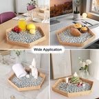 Hexagon Rattan Tray with Mother of Pearl Inlay, Rattan Serving Tray - Image 4