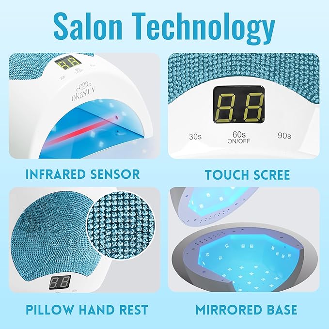 Diamond Gel Nail Lamp - Rechargeable UV LED, Touch Control, 3 Speed Settings, Fast Drying for All Gel Polishes, Compact Design (Sky Blue)