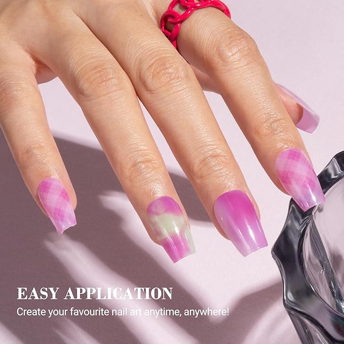 MelodySusie Semi Cured Gel Nail Strips, 20 PCS Gel Nail Stickers, Gel Nail Wraps, UV Light Required, Durable and Salon Quality (Pink Aurora)