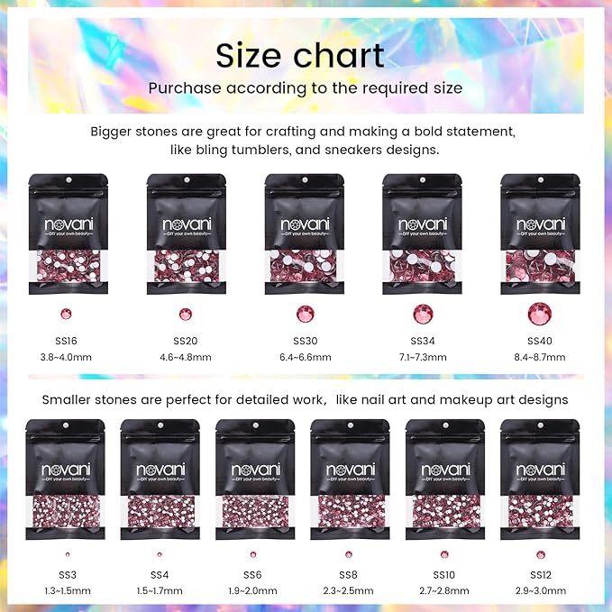 Non Hotfix Flatback Rhinestones for Crafts, Glass Nail Gems, Crystals for Makeup Bags, Shoes Decoration DIY (SS30, 288pcs, Rose)