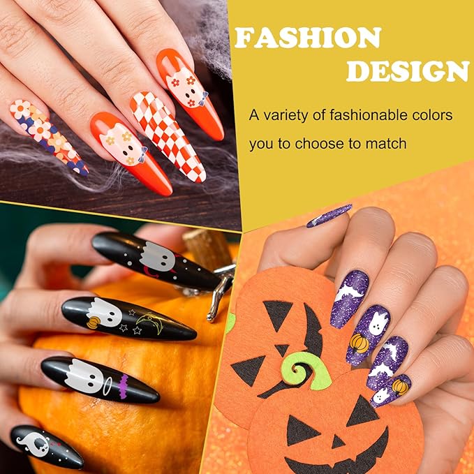 Whaline 6Pcs Halloween Nail Plates Stamping Set Pumpkin Ghost Skull Stamp Templates Nail Art Plates for DIY Print Manicure Salon Design Gift