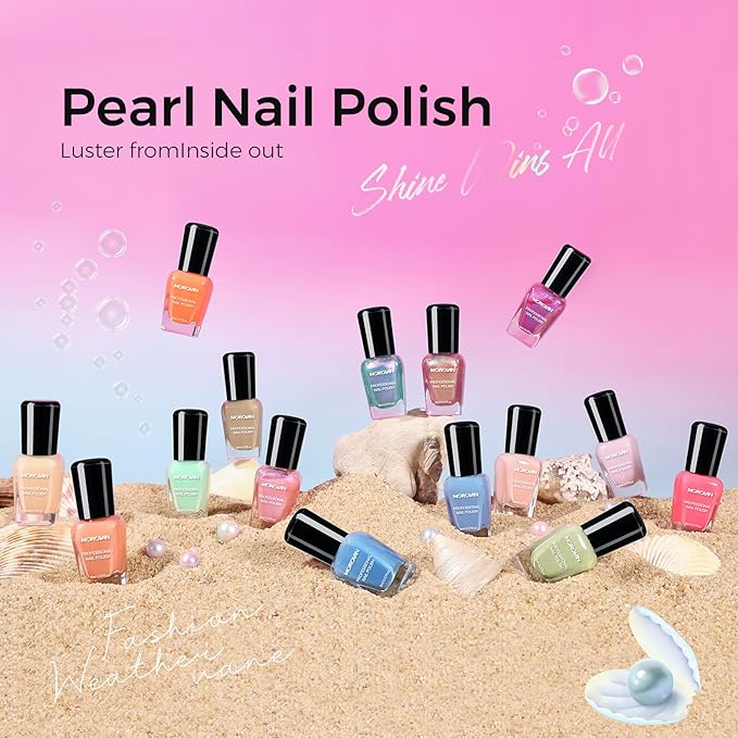 Morovan Pearl Nail Polish Set: Glitter Mermaid Iridescent Polish 2025 Mini Shimmer Pink Green Blue Nude Coral Cream Summer Manicurist nail polish for Women Girls Gift