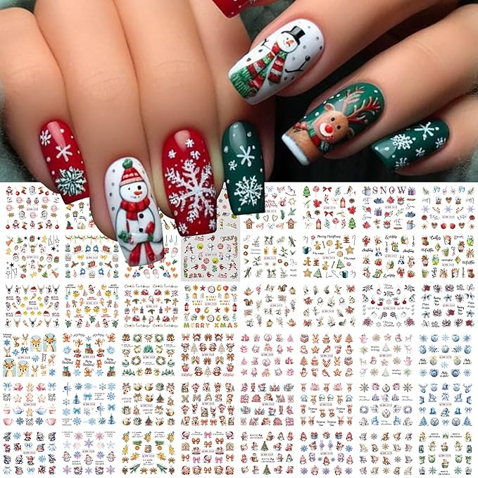 Christmas Water Decals for Nails 48 Designs Holiday Nail Stickers Snowmen Reindeer Water Transfer Nail Decals Christmas Santa Claus Snowflake Penguin Cute Cartoon Manicure Decoration for Women Girls