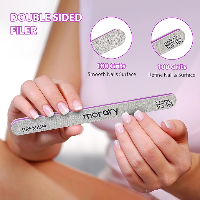Nail Files and Buffers 12Pcs Professional Manicure Tools Kit, 6 Pcs Gray Double Sided 100/180 Grit Nail Files & 6 Pcs Rectangular Nail Buffer Block Mulit Color