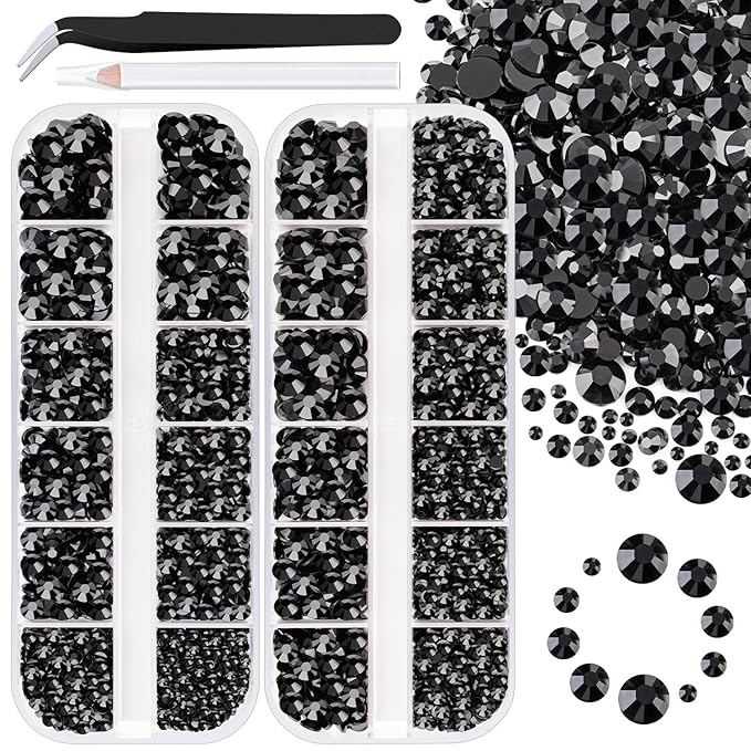 Resin Rhinestones for Crafting, 2 Boxes Black Flatback Crystals for Bedazzling Crafts DIY Nail Art Decoration, Non Hotfix Bulk Gems for Tumbler Shoes Clothing Fabric Face Makeup