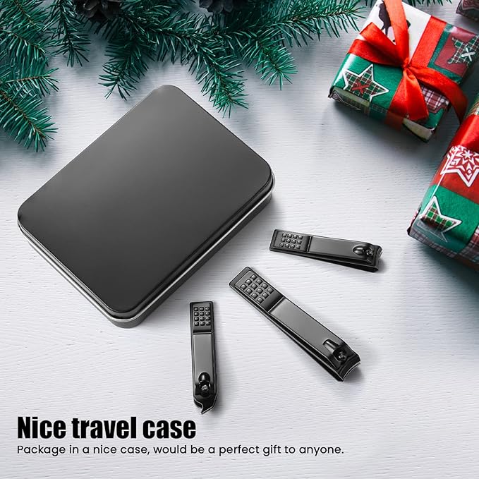 3PCS Professional Nail Clippers, Toenail Clippers and Fingernails, Black Nail Cutter, Sharpest Thick Toenail & Ingrown Nail Clipper Set, Best Travel and Home Use Nail Clipper for Men and Women