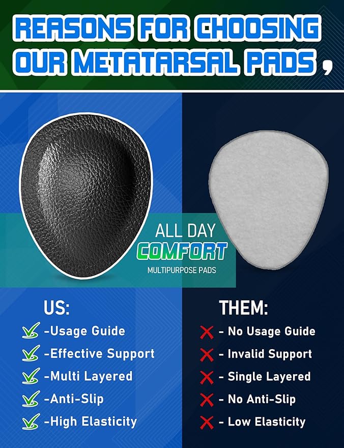 Metatarsal Pads for Men, Ball of Foot Cushions for Pain Relief, Comfortable Forefoot Support for Metatarsalgia and Morton's Neuroma, 1/3 Inch Thick Self-Adhesive Foot Pads, 2 Pairs L
