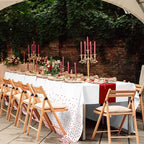 16Pack Disposable Plastic Tablecloths and Satin Table Runner Set White and Red - Image 7