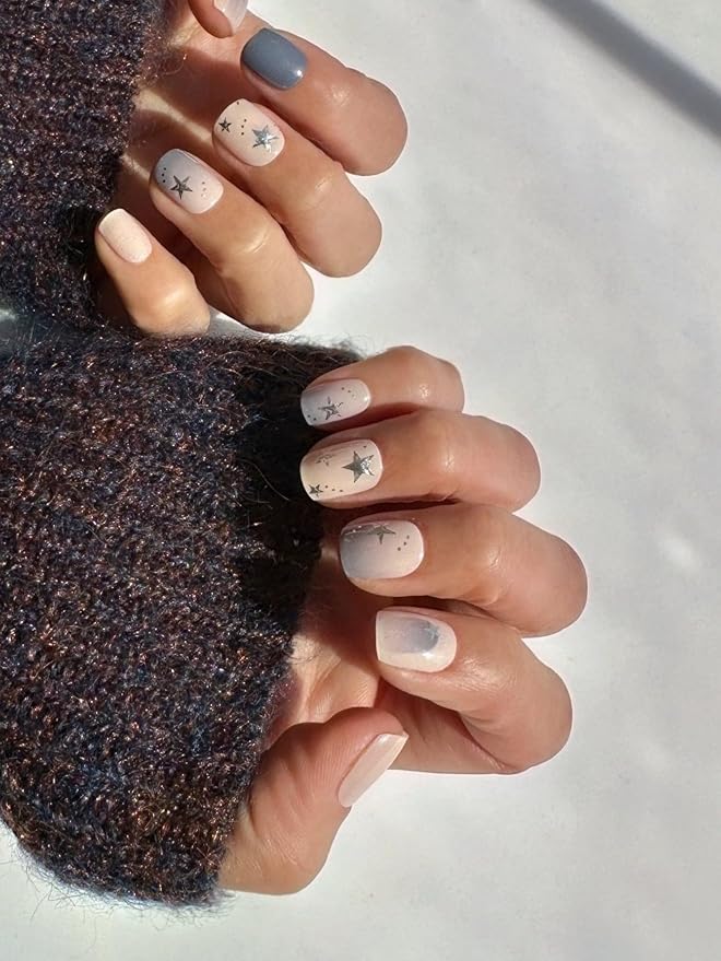 NOVA, Female Founded, Semi Cured Gel Nail Strips (Stargazer) - The 10 Minute Manicure. Salon-Quality, Easy to Apply & Remove - Incl. Nail File & Wooden Stick (Stargazer)
