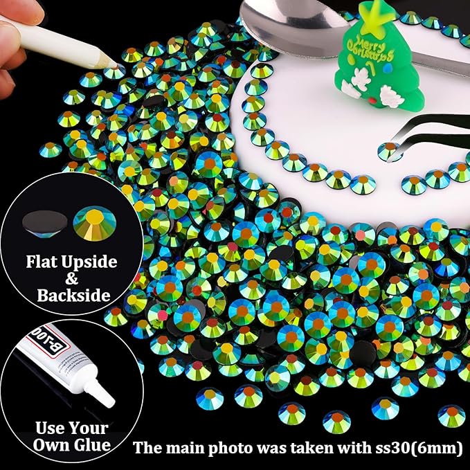 2000pcs 6mm Resin Rhinestones Bulk, Emerald Black AB Flatback Round Jelly Rhinestones Non Hotfix Crystal Gems Large Quantity Wholesale for DIY Crafts Clothes Face Makeup Manicure