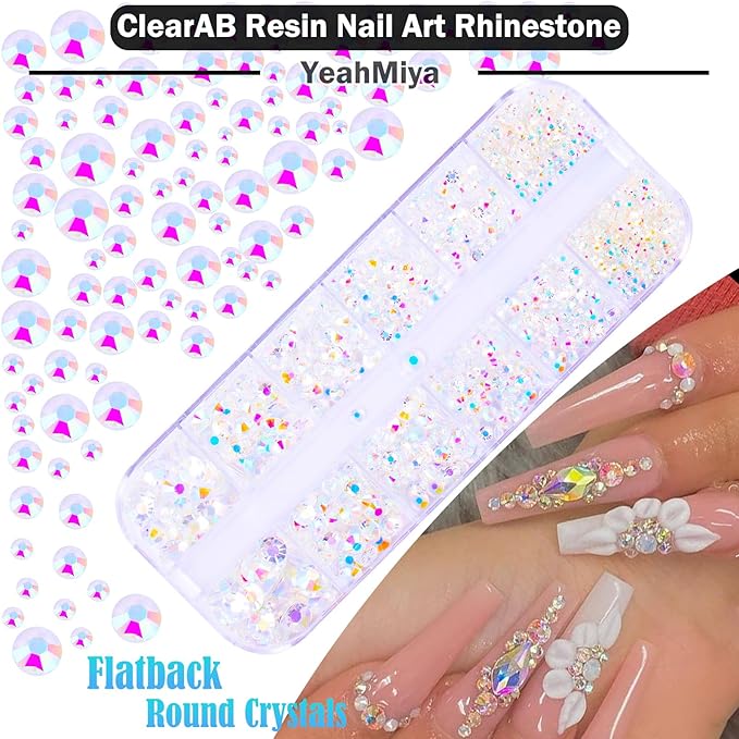 Mixed 3D Nail Charms and Rhinetones, Color Flower Bow Star Nail Art Charms,Half Round Pearl Flatback AB Nail Gems,Gold & Silver Nail Studs,Gravel Diamond Manicure Kit DIY Nail Art Supplies Accessories