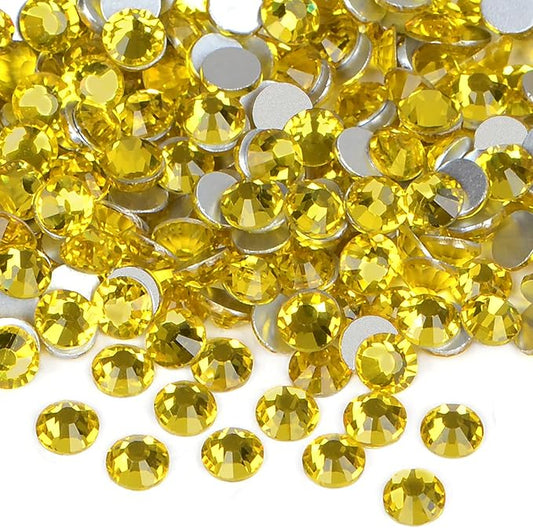 2880PCS Art Nail Rhinestones Non Hotfix Glue Fix Round Crystals Glass Flatback for DIY Jewelry Making with one Picking Pen (ss6 2880pcs, Citrine)