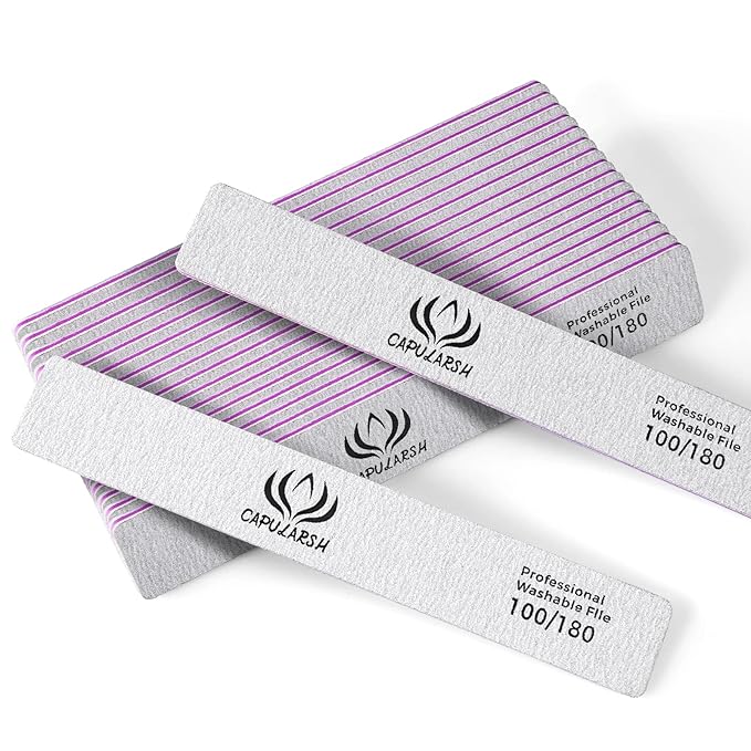 18pcs Nail File for Acrylic Nails - Capularsh 100/180 Grit Professional Double Side Emery Boards, Reusable Coarse Nail File for Acrylic Gel Dip False Nail Home and Salon Use