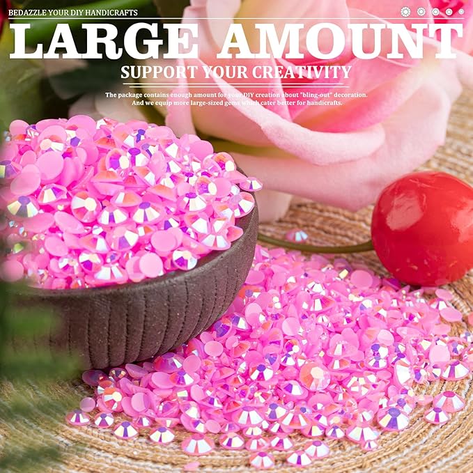 Resin Rhinestones Crafting, 2/3/4/5/6mm Flatback Jelly Rhinestones, 3 Box Pink AB Non Hotfix Crystal Gems for Bedazzling Crafts Mugs Tumblers Clothes Makeup Nail