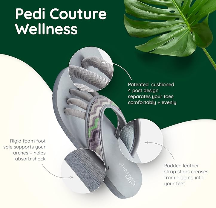 Pedi Couture Pedicure Sandals with Built In Toe Separators for Women - Comfortable Spa Style Flip Flops for Home, Salon, Yoga & Gym Use
