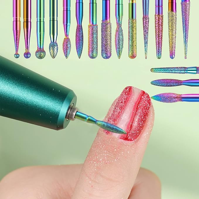 Pack of 30 Nail Drill Bits Colourful Diamond Professional Nail Cutter Attachments Removal Gel Acrylic Cuticle Tungsten Carbide Nail Drill for Manicure Pedicure