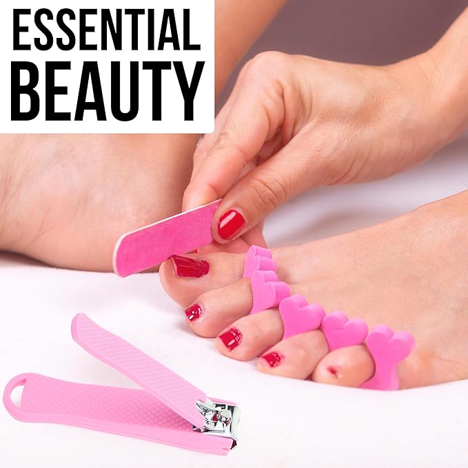 2pc Nail Clipper Set - Big & Small Precision Nail Clippers Value Pack, Water-Resistant Pink Nail Clippers with Comfortable Silicone Grip (Fuchsia)