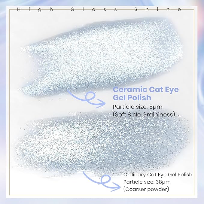MIZHSE Cat Eye Gel Nail Polish: 8 Colors Ceramic Magnetic Gel Polish Set with Magnet Stick, Crystal Glass Pink Green Blue Spring Colors Smoothie Nail Gel Soak Off UV/LED Nail Art Salon Home Gift