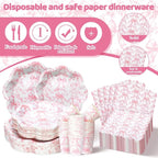 250 Pcs Pink Bow Disposable Paper Plate Napkins | Disposable Tableware Set - Image 3