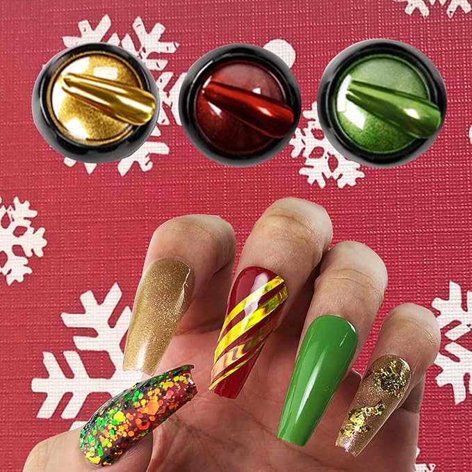Nail Art Mirror Pigment Gold Chrome Nail Powder Kit Holographic Nail Glitters Silver Nail Chrome Powder Set