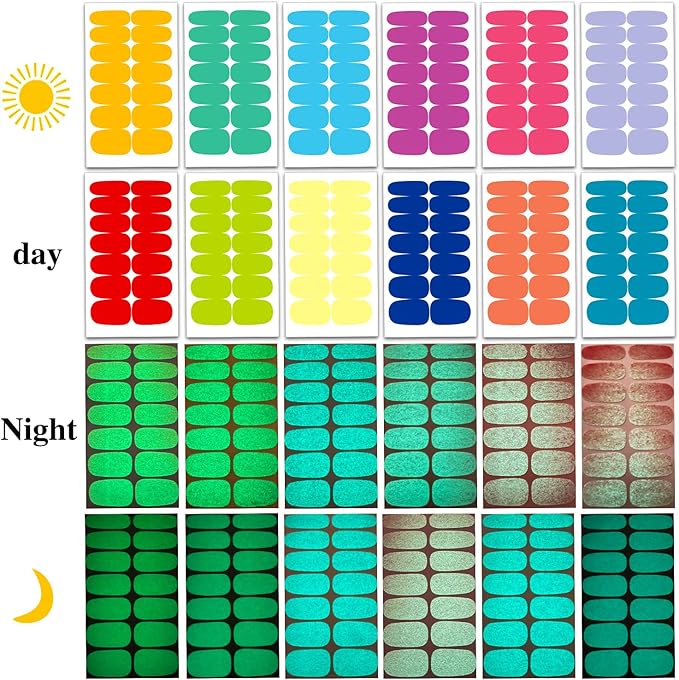 JERCLITY 168 Pieces 12 Sheets Luminous Solid Color Nail Polish Strips Glow in The Dark Nail Wraps for Short Nails Nail Decals Self-Adhesive Nail Stickers Full Nail Wraps for Women Girls Nail Art