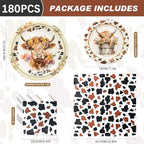 180PCS Highland Cow Paper Plates and Napkins Party Supplies Serve 60 | Brown - Image 2