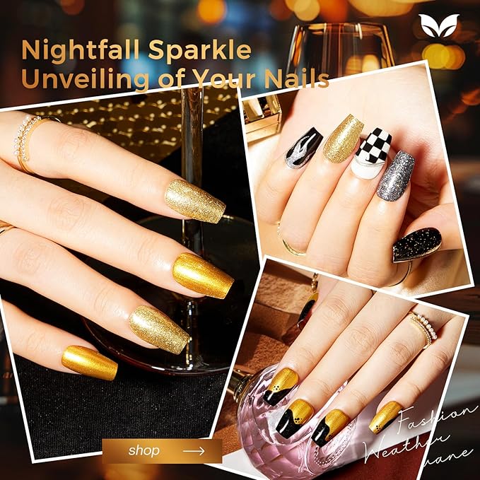 Morovan Nail Polish Set Fingernail: Black Gold White Glitter Nail Polish Kit Shimmer Sparkle Sliver Air Quick Dry Glossy Nail Pack for Nail Art Manicure 2025 Summer Holiday Gift Party for Women