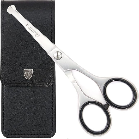 3 Swords Germany – professional NOSTRIL NOSE and EAR HAIR SCISSORS trimmer, stainless steel, straight blade rounded tip with black case for men and women