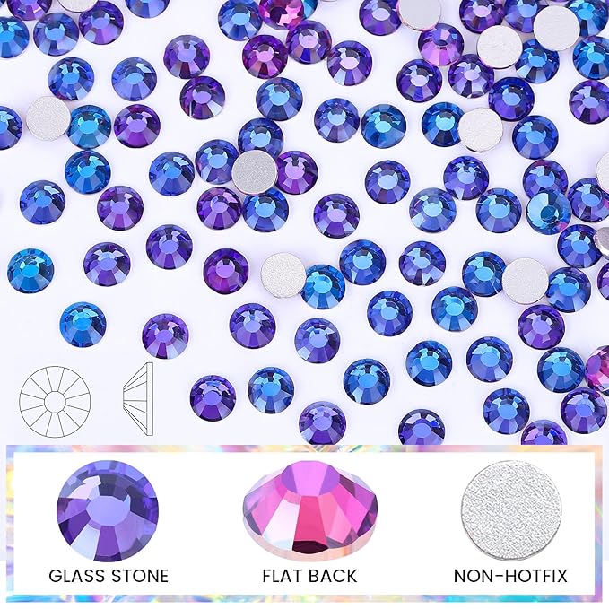 Novani Purple Rhinestones, Flatback Loose Crystal Gemstones 1440pcs Glass Rhinestones for Clothes Shoes Crafts Makeup Nail Art and DIY Decorations(SS6, Purple Velvet)