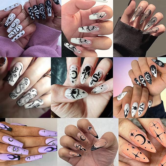 6 Sheet Gold Nail Stickers Black Snake Eyes Leaf Nail Art Stickers 3D Self-Adhesive Bronzing Sun Star Decals Starlight Nail Design Sticker for Acrylic Nail Supplies Women Nail Decorations