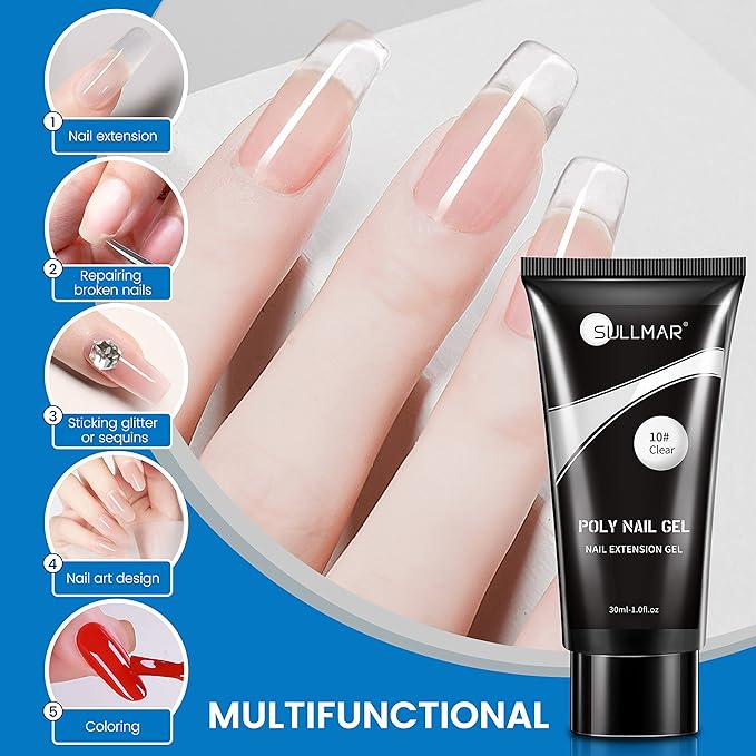 Clear Poly Nail Gel - Builder Gel for Nail Art, DIY Salon at Home (30ml/1fl.oz)